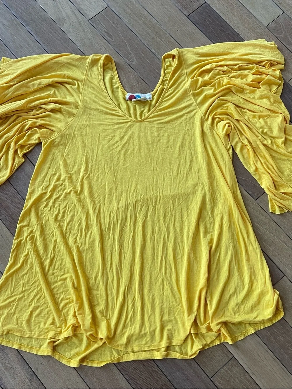 Free People Beach Yellow Oversized Tunic Top Flutter Sleeve Boho Cover Up Size M